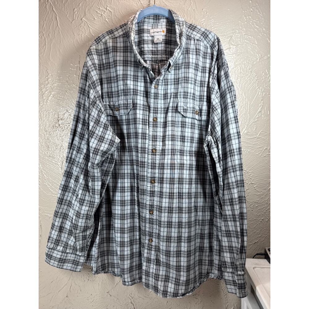 Carhartt Mens Long Sleeve Button Up Blue Black Plaid Button Up Shirt Size 3XL‎